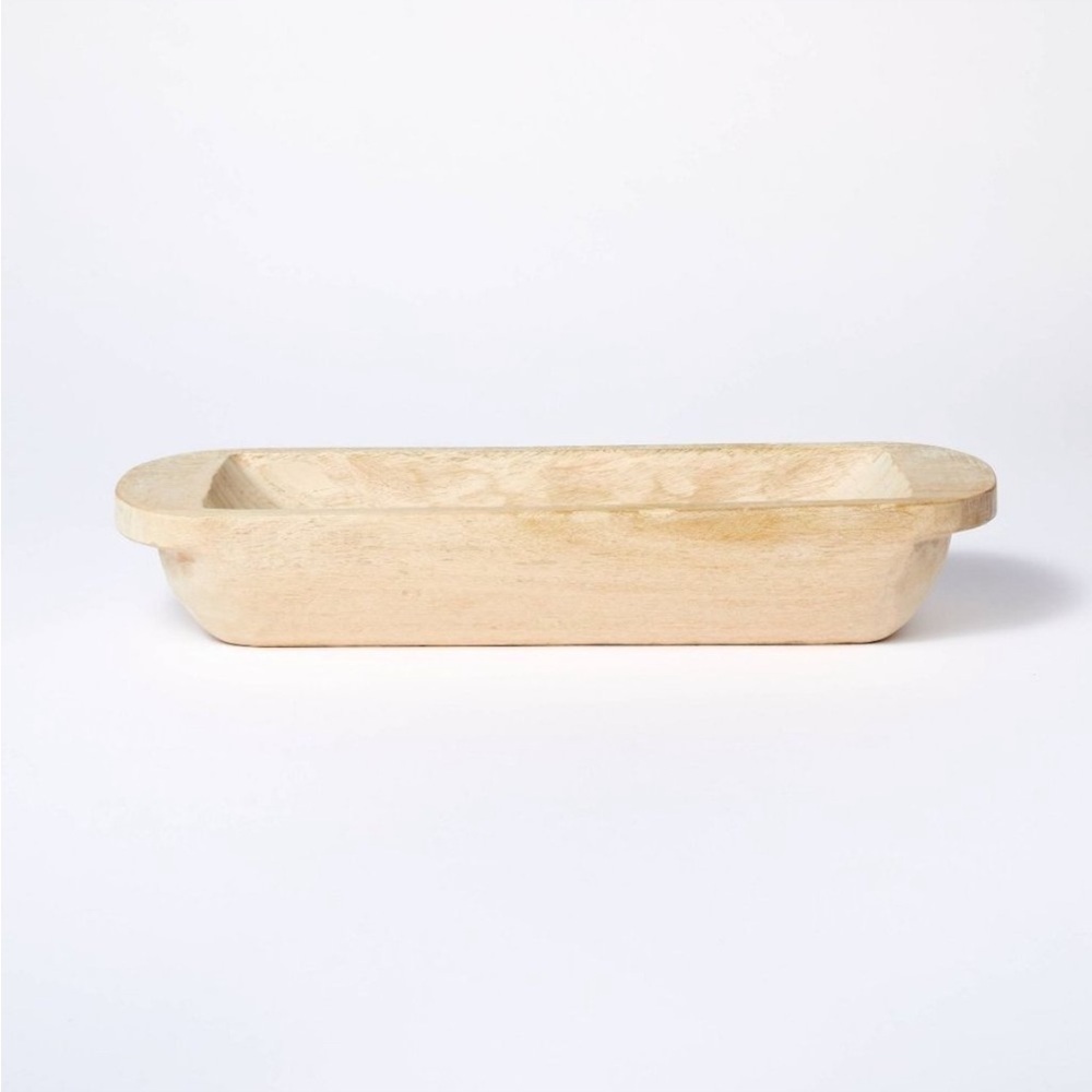 Studio McGee Long Wooden Dough Bowl Brown